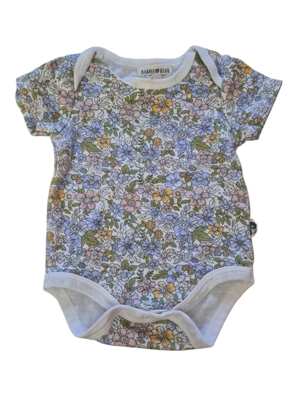 Rabbit + Bear Organic Floral Baby Girl Onesie - Pastel Floral Print 3-6 Mos